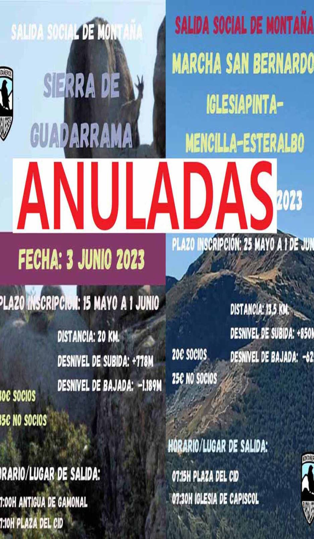 ANULADAS salidas sociales Montaña: Sierra de Guadarrama y Marcha San Bernardo